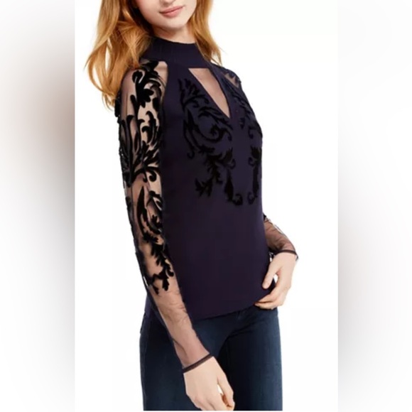 Small Navy INC International Concepts Flocked-Velvet Mesh Illusion Sweater EUC - Picture 1 of 8